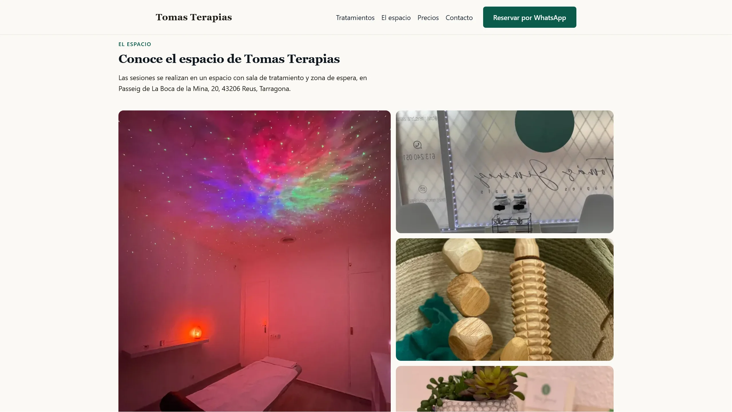 The therapy practice space shown on the Tomás Terapias website.